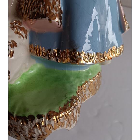 Vintage Ceramic Holland Mold Dutch Girl Geese Bouquet Glazed Gold Gilt - Picture 9 of 16